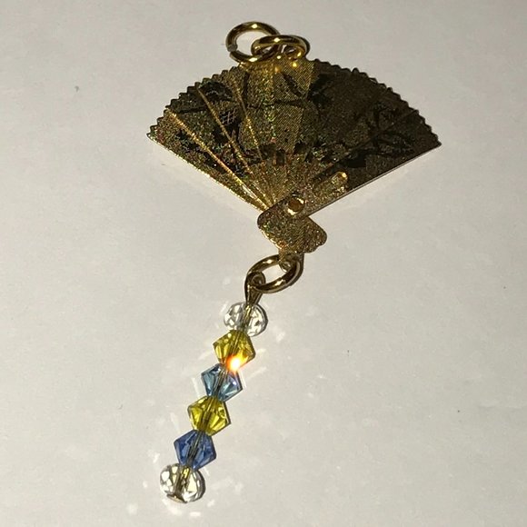 Gold Fan Pendant with Swarovski Accents - Picture 1 of 6